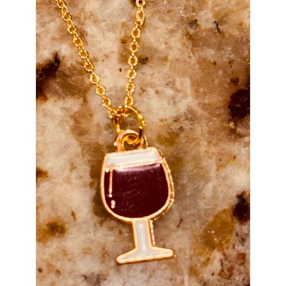 Gold Plated Coffee Charm Necklace and Gold Plated Red Wine Charm Necklace - Picture 3 of 8
